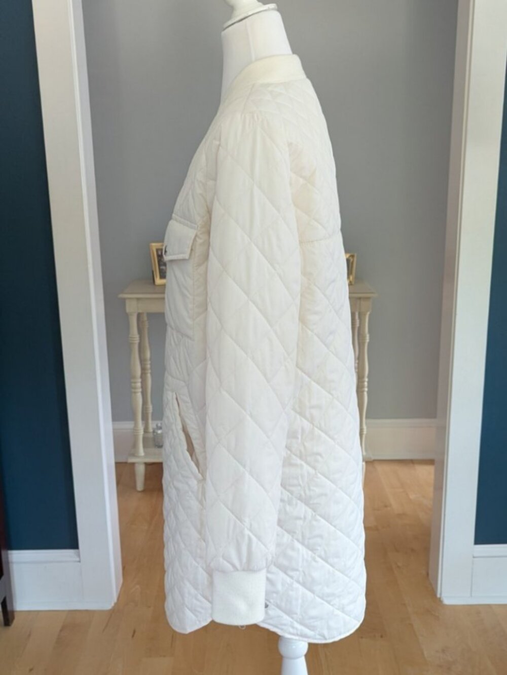 Zella Skyline Quilted Lightweight Longline Coat Size M Ivory - Picture 4 of 15
